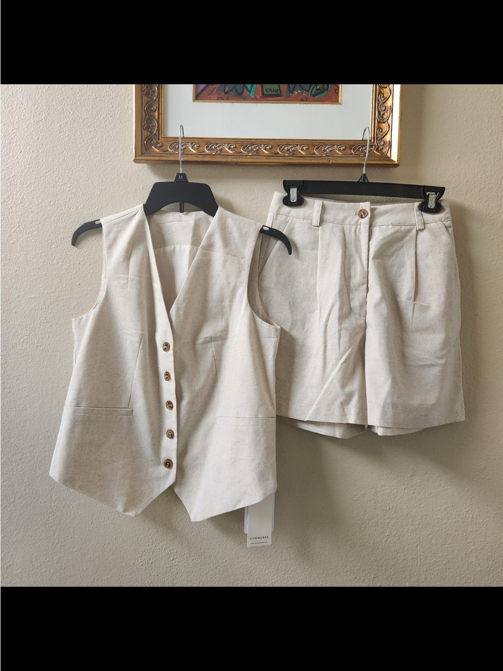 NWT Commense Beige Linen Cotton Vest & Shorts Set size XS